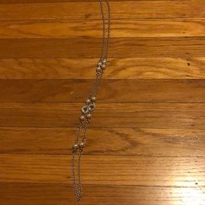 Silver necklace with faux pearls and diamonds